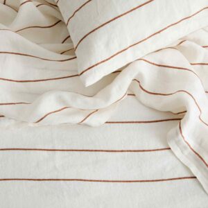 Striped Linen Flat Sheet in Cedar Stripe