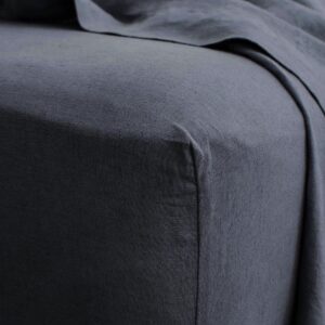 Washed Linen Fitted Sheet in Slate
