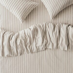 Oatmeal Striped Linen Blend Duvet Cover