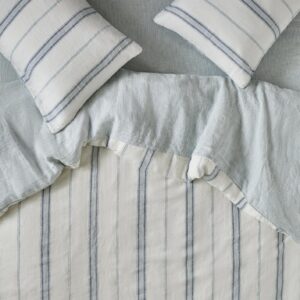 Dusk Blue Striped Linen Duvet Cover