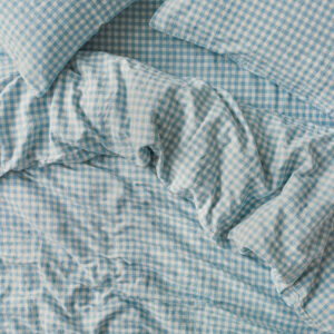 Warm Blue Gingham Linen Duvet Cover