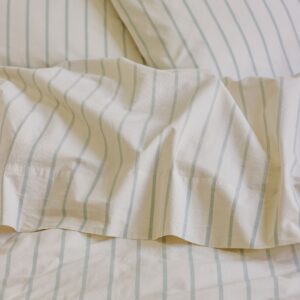 Mellow Green Striped Cotton Flat Sheet