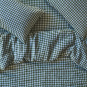 Fern Green Gingham Linen Blend Duvet Cover