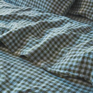 Fern Green Gingham Linen Blend Flat Sheet