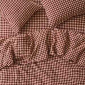 Rhubarb Gingham Linen Blend Duvet Cover Style 2